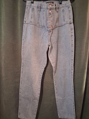 Neon Blonde Button-Front High-Waist Jeans